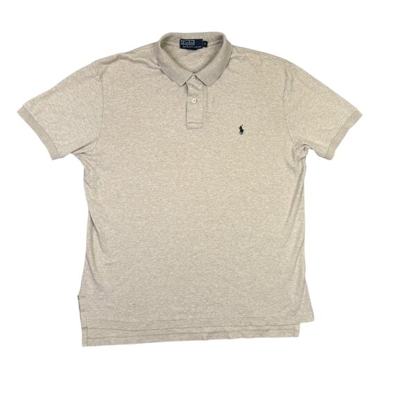Polo Ralph Lauren Shirt Mens Medium M Beige Soft Touch Short Sleeve Green Pony - Picture 1 of 10